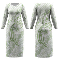 Hawaii Plumeria Lokelani Pikake Lei Couples Matching Long Sleeve Bodycon Dress and Long Sleeve Button Shirt Oma'oma'o Polynesian Tattoo LT9 - Polynesian Pride