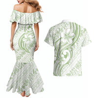 Hawaii Plumeria Lokelani Pikake Lei Couples Matching Mermaid Dress and Hawaiian Shirt Oma'oma'o Polynesian Tattoo LT9 - Polynesian Pride