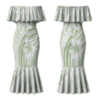 Hawaii Plumeria Lokelani Pikake Lei Couples Matching Mermaid Dress and Long Sleeve Button Shirt Oma'oma'o Polynesian Tattoo LT9 - Polynesian Pride