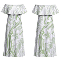 Hawaii Plumeria Lokelani Pikake Lei Couples Matching Off Shoulder Maxi Dress and Long Sleeve Button Shirt Oma'oma'o Polynesian Tattoo LT9 - Polynesian Pride