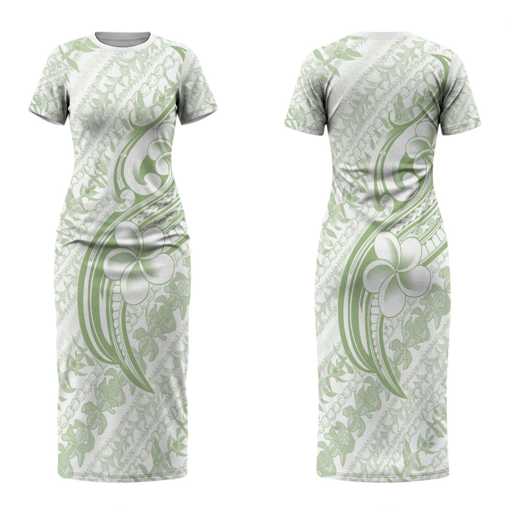 Hawaii Plumeria Lokelani Pikake Lei Couples Matching Short Sleeve Bodycon Dress and Long Sleeve Button Shirt Oma'oma'o Polynesian Tattoo LT9 - Polynesian Pride