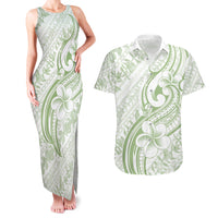 Hawaii Plumeria Lokelani Pikake Lei Couples Matching Tank Maxi Dress and Hawaiian Shirt Oma'oma'o Polynesian Tattoo LT9 Green - Polynesian Pride