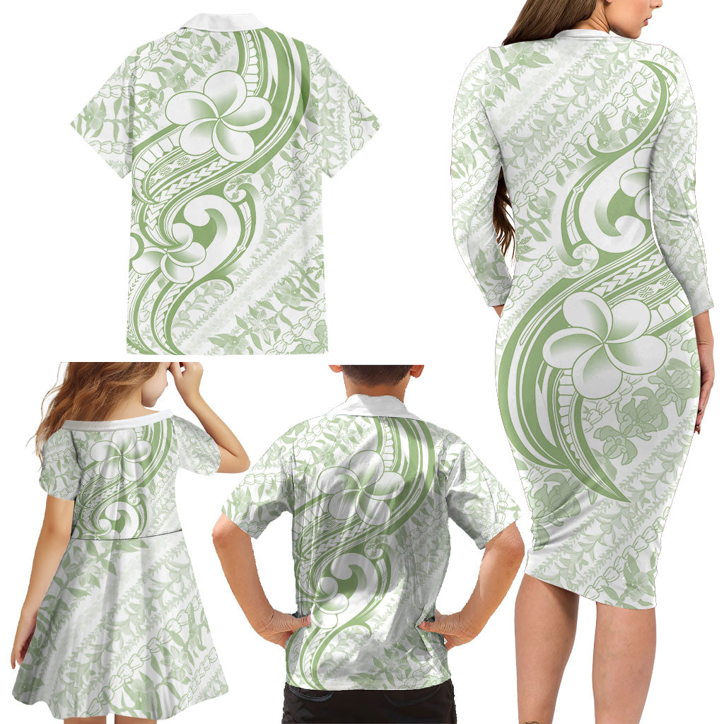Hawaii Plumeria Lokelani Pikake Lei Family Matching Long Sleeve Bodycon Dress and Hawaiian Shirt Oma'oma'o Polynesian Tattoo LT9 - Polynesian Pride