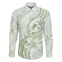 Hawaii Plumeria Lokelani Pikake Lei Family Matching Off The Shoulder Long Sleeve Dress and Hawaiian Shirt Oma'oma'o Polynesian Tattoo LT9 Dad's Shirt - Long Sleeve Green - Polynesian Pride