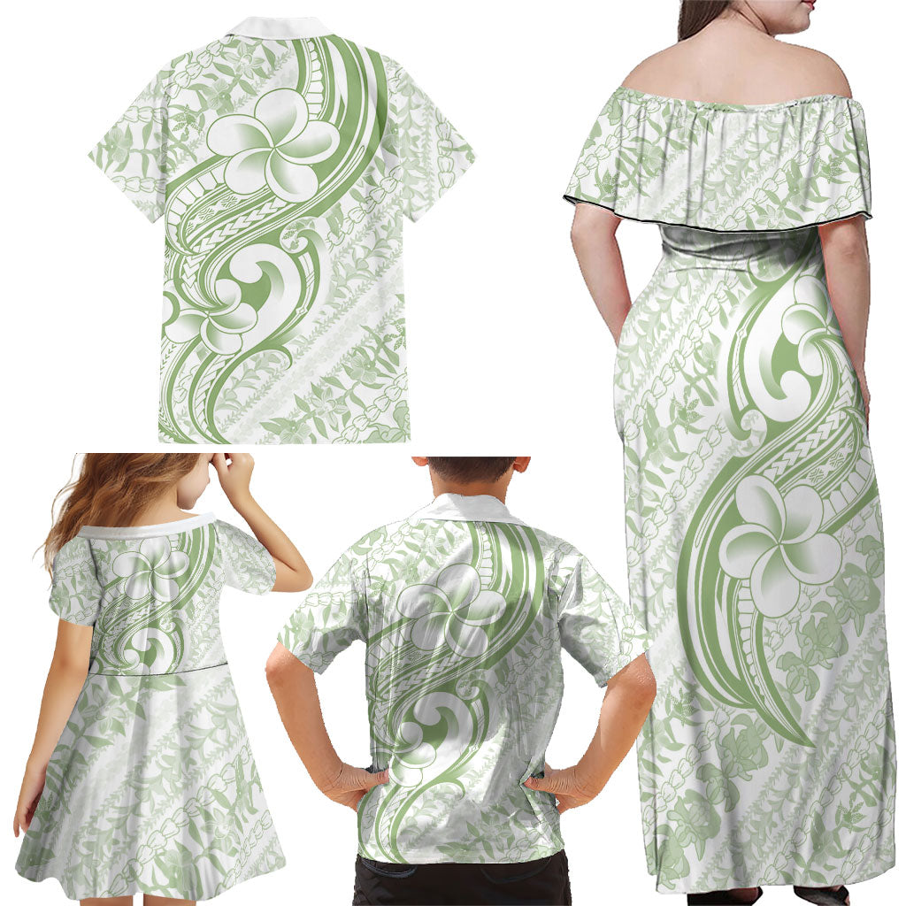 Hawaii Plumeria Lokelani Pikake Lei Family Matching Off Shoulder Maxi Dress and Hawaiian Shirt Oma'oma'o Polynesian Tattoo LT9 - Polynesian Pride