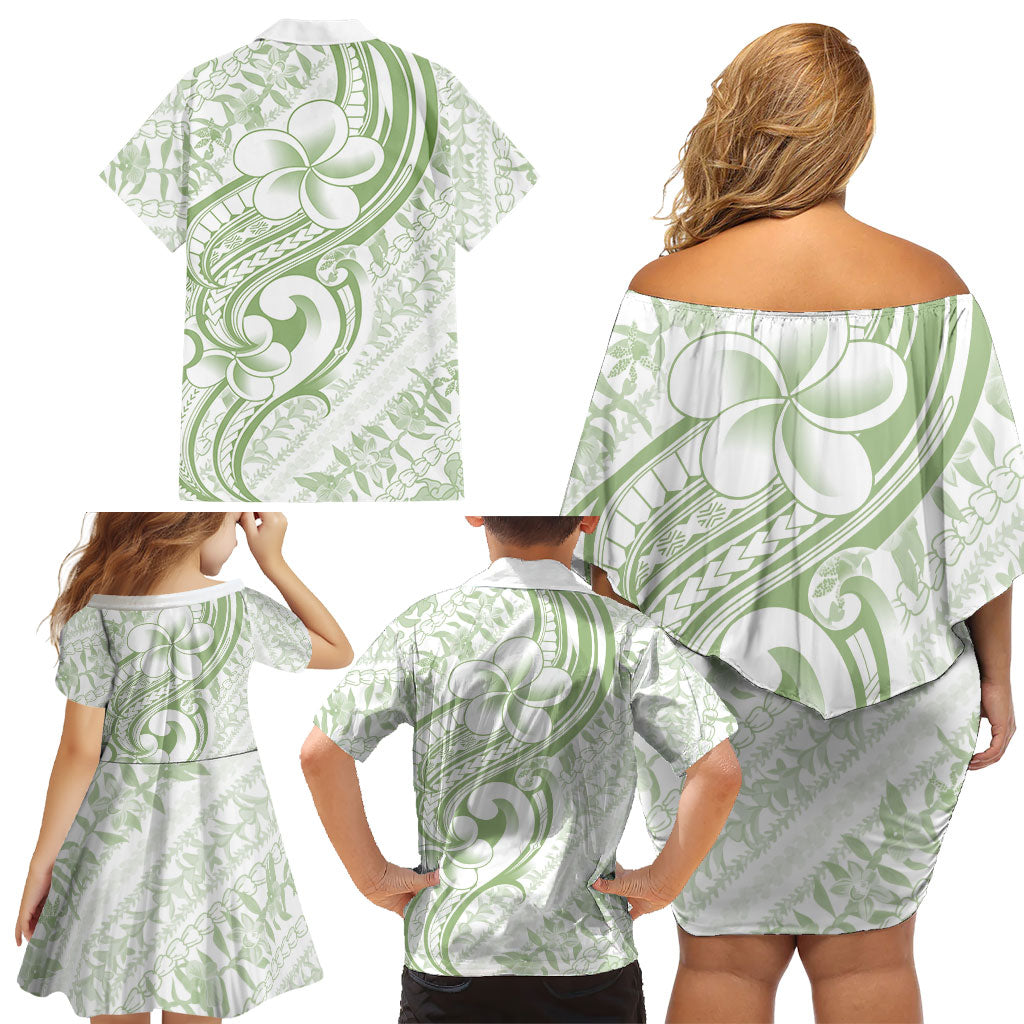 Hawaii Plumeria Lokelani Pikake Lei Family Matching Off Shoulder Short Dress and Hawaiian Shirt Oma'oma'o Polynesian Tattoo LT9 - Polynesian Pride
