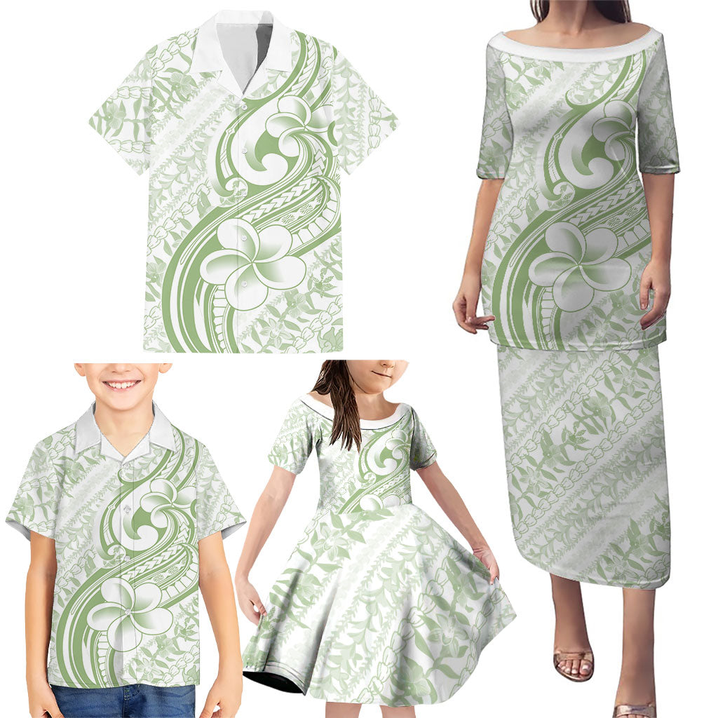 Hawaii Plumeria Lokelani Pikake Lei Family Matching Puletasi and Hawaiian Shirt Oma'oma'o Polynesian Tattoo LT9 - Polynesian Pride