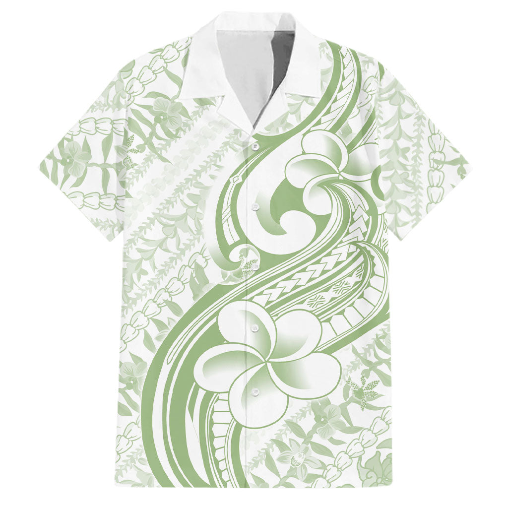 Hawaii Plumeria Lokelani Pikake Lei Family Matching Short Sleeve Bodycon Dress and Hawaiian Shirt Oma'oma'o Polynesian Tattoo LT9 Dad's Shirt - Short Sleeve Green - Polynesian Pride