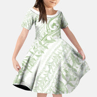 Hawaii Plumeria Lokelani Pikake Lei Family Matching Summer Maxi Dress and Hawaiian Shirt Oma'oma'o Polynesian Tattoo LT9 Daughter's Dress Green - Polynesian Pride