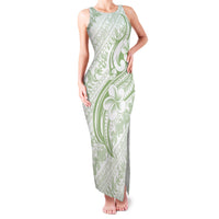 Hawaii Plumeria Lokelani Pikake Lei Family Matching Tank Maxi Dress and Hawaiian Shirt Oma'oma'o Polynesian Tattoo LT9 Mom's Dress Green - Polynesian Pride