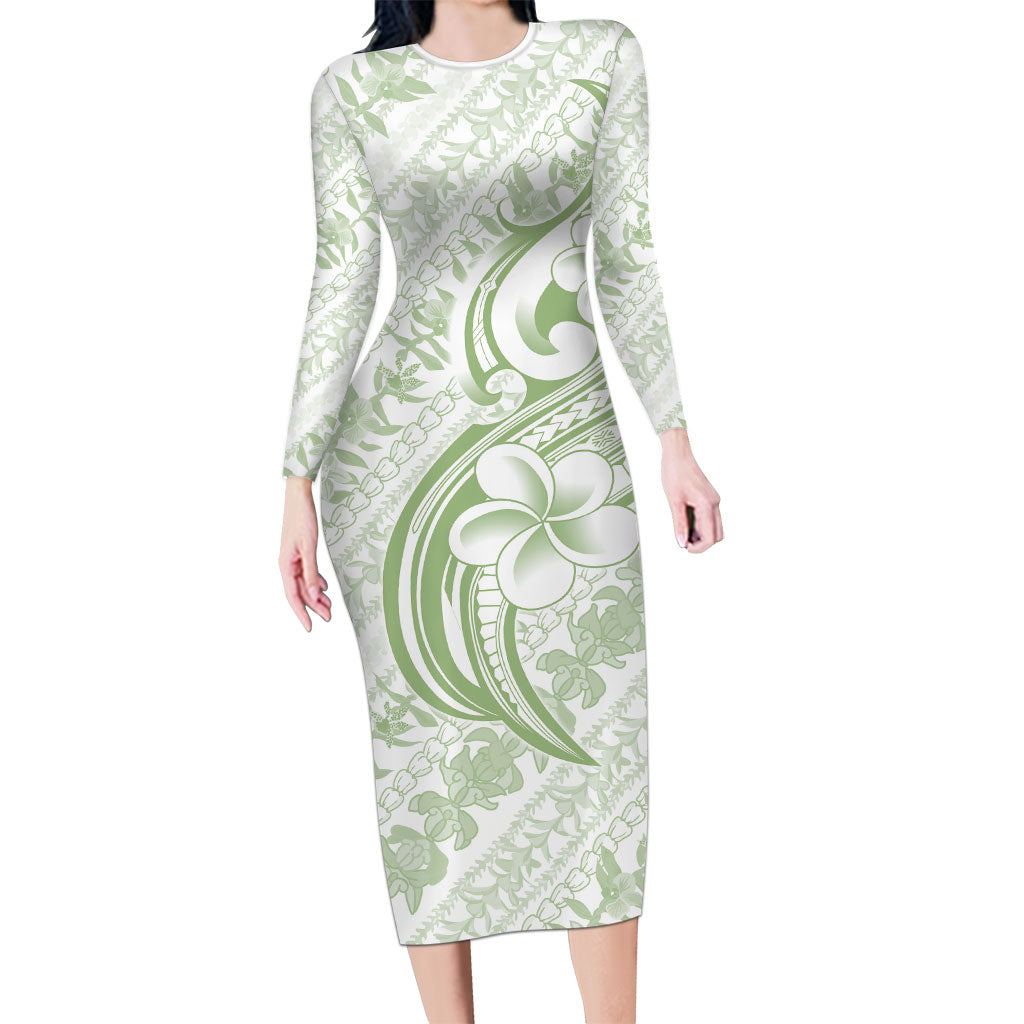 Hawaii Plumeria Lokelani Pikake Lei Long Sleeve Bodycon Dress Oma'oma'o Polynesian Tattoo