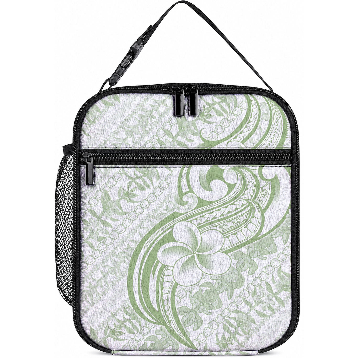 Hawaii Plumeria Lokelani Pikake Lei Lunch Bag Oma'oma'o Polynesian Tattoo LT9 10.2 × 8.3 × 4.3 inch Green - Polynesian Pride