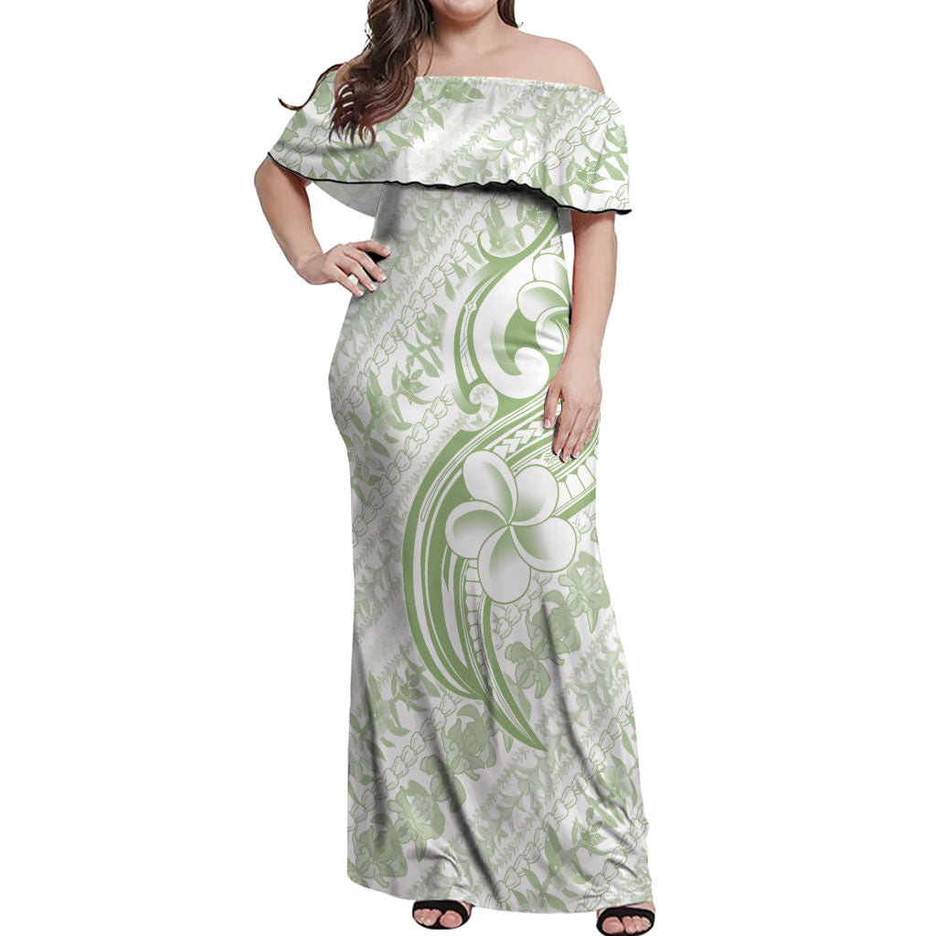 Hawaii Plumeria Lokelani Pikake Lei Off Shoulder Maxi Dress Oma'oma'o Polynesian Tattoo
