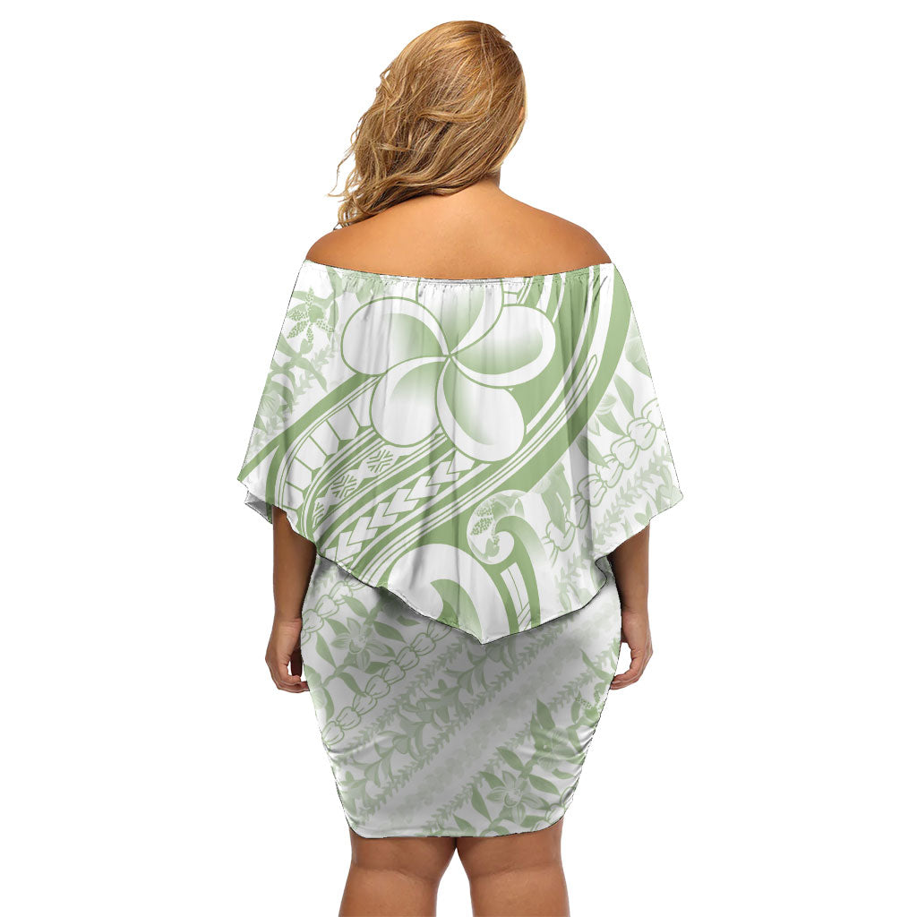 Hawaii Plumeria Lokelani Pikake Lei Off Shoulder Short Dress Oma'oma'o Polynesian Tattoo