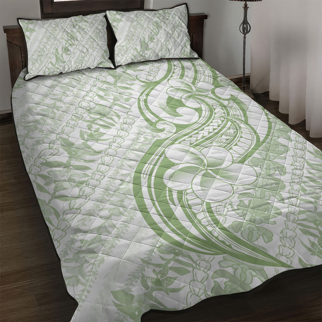 Hawaii Plumeria Lokelani Pikake Lei Quilt Bed Set Oma'oma'o Polynesian Tattoo
