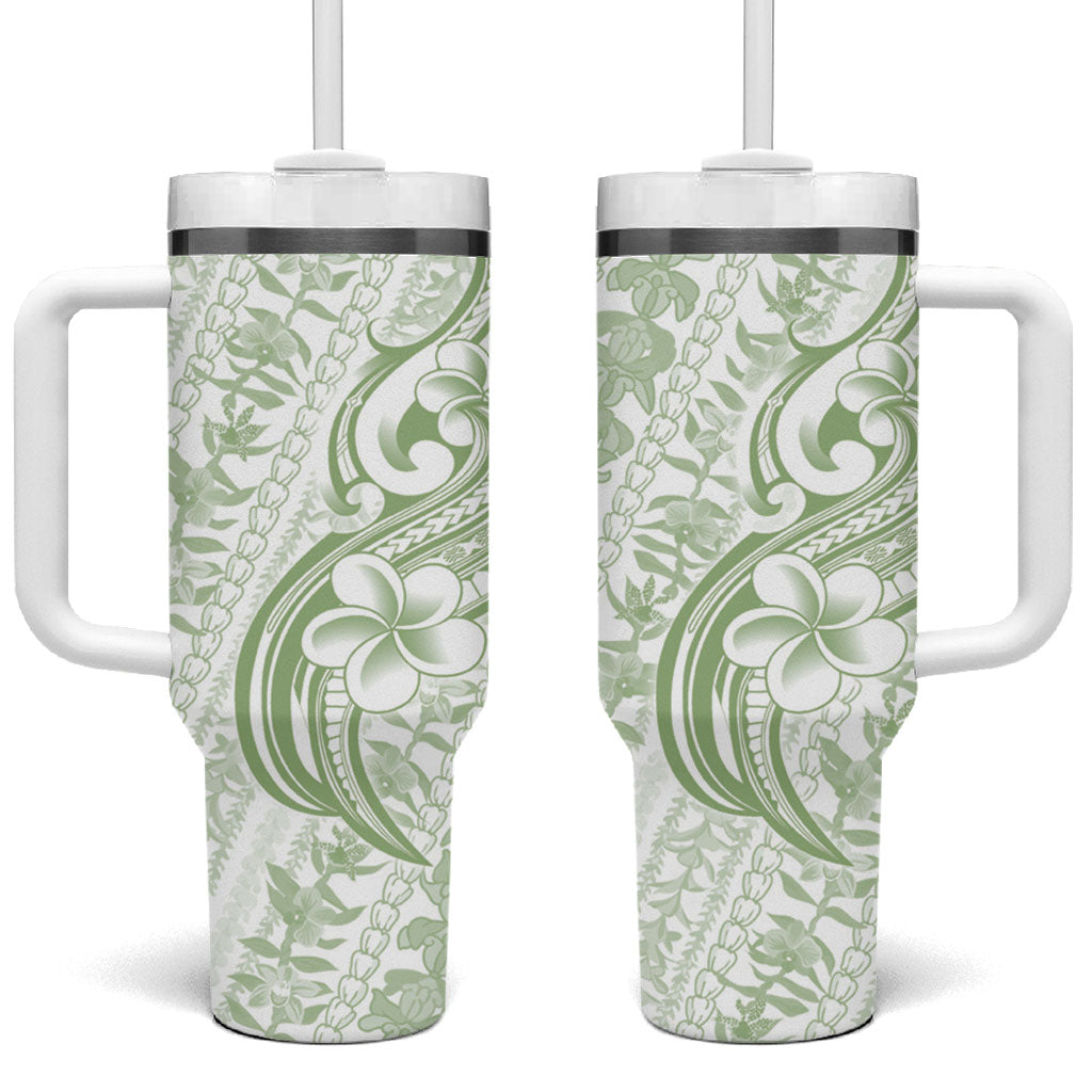 Hawaii Plumeria Lokelani Pikake Lei Tumbler With Handle Oma'oma'o Polynesian Tattoo