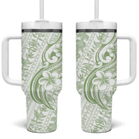 Hawaii Plumeria Lokelani Pikake Lei Tumbler With Handle Oma'oma'o Polynesian Tattoo