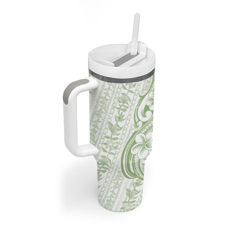 Hawaii Plumeria Lokelani Pikake Lei Tumbler With Handle Oma'oma'o Polynesian Tattoo