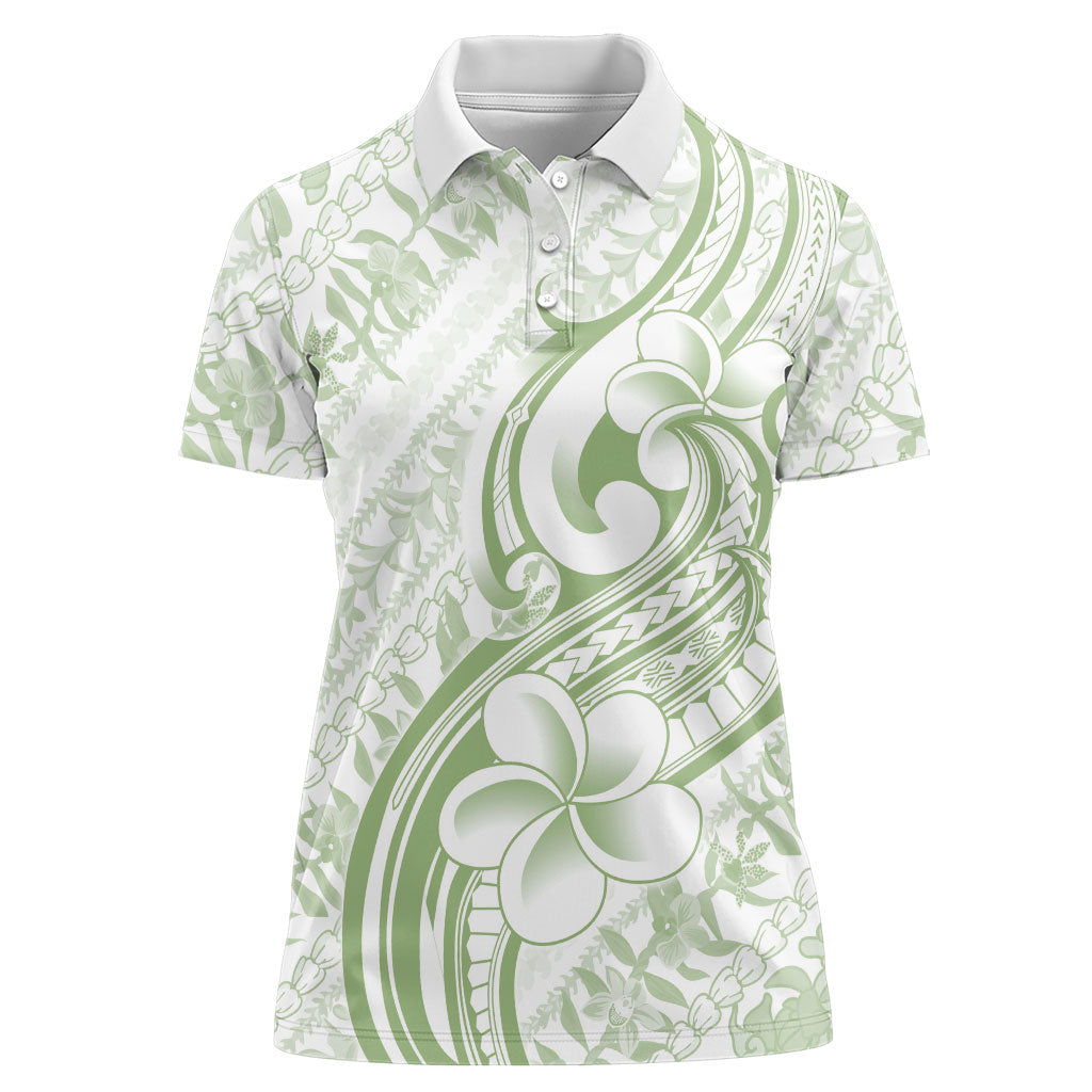 Hawaii Plumeria Lokelani Pikake Lei Women Polo Shirt Oma'oma'o Polynesian Tattoo LT9 Female Green - Polynesian Pride