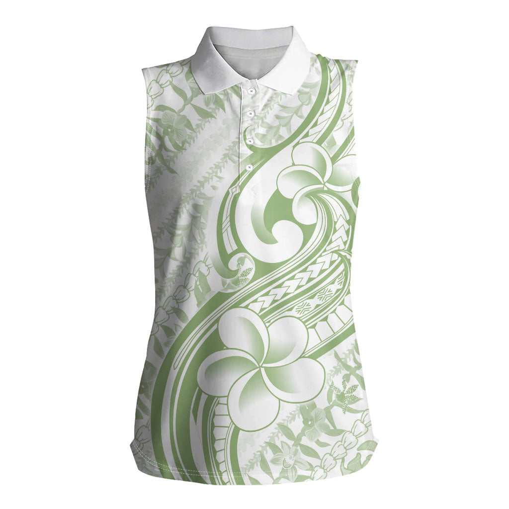 Hawaii Plumeria Lokelani Pikake Lei Women Sleeveless Polo Shirt Oma'oma'o Polynesian Tattoo LT9 Female Green - Polynesian Pride