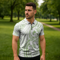 Hawaii Plumeria Lokelani Pikake Lei Zipper Polo Shirt Oma'oma'o Polynesian Tattoo