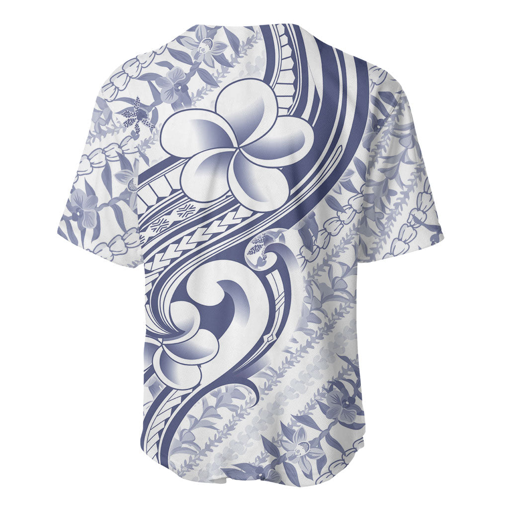 Hawaii Plumeria Lokelani Pikake Lei Baseball Jersey Navy Blue Polynesian Tattoo