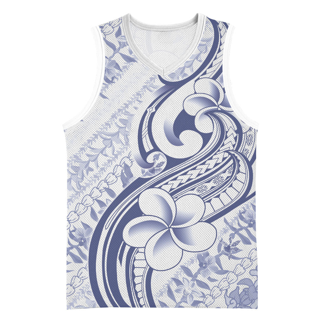 Hawaii Plumeria Lokelani Pikake Lei Basketball Jersey Navy Blue Polynesian Tattoo