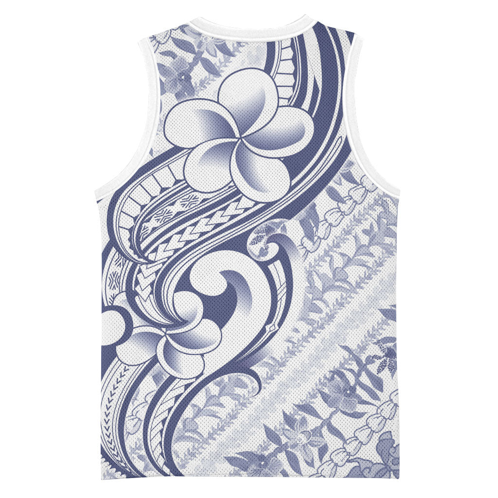 Hawaii Plumeria Lokelani Pikake Lei Basketball Jersey Navy Blue Polynesian Tattoo
