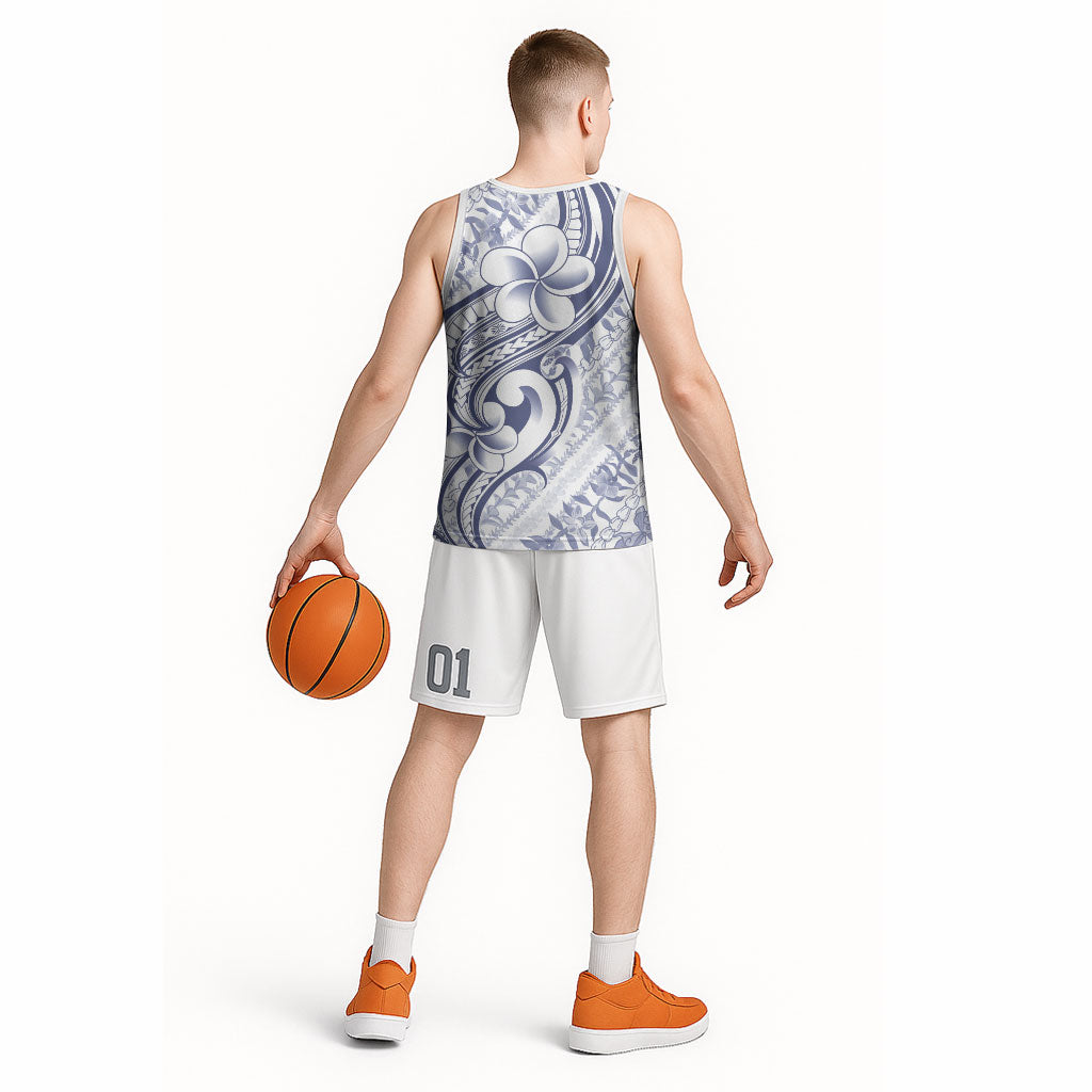 Hawaii Plumeria Lokelani Pikake Lei Basketball Jersey Navy Blue Polynesian Tattoo