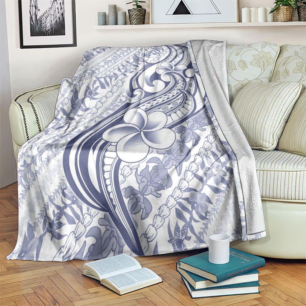 Hawaii Plumeria Lokelani Pikake Lei Blanket Navy Blue Polynesian Tattoo
