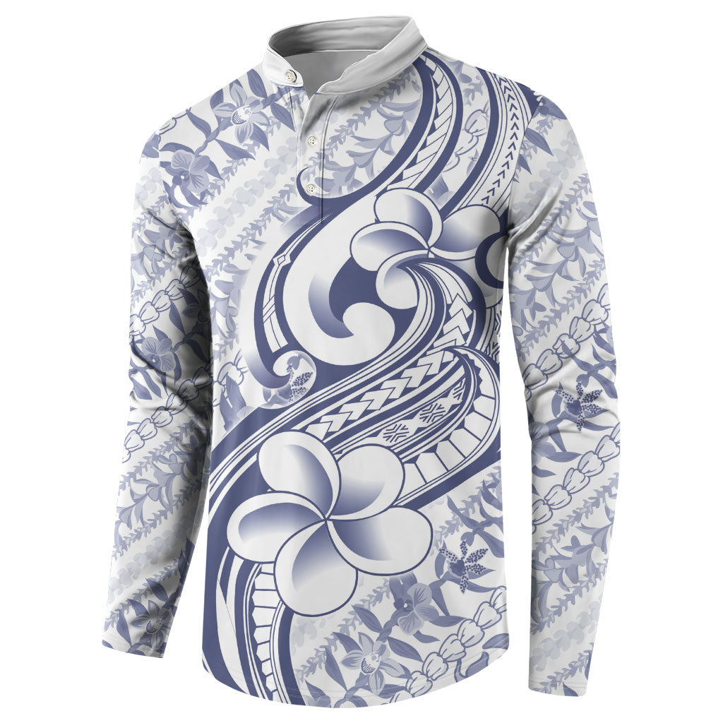 Hawaii Plumeria Lokelani Pikake Lei Button Sweatshirt Navy Blue Polynesian Tattoo
