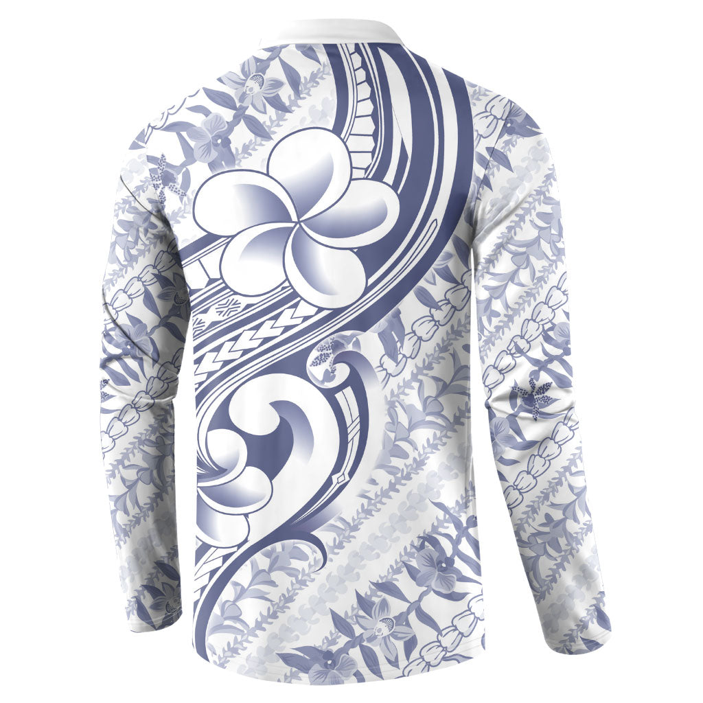 Hawaii Plumeria Lokelani Pikake Lei Button Sweatshirt Navy Blue Polynesian Tattoo