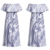 Hawaii Plumeria Lokelani Pikake Lei Couples Matching Off Shoulder Maxi Dress and Hawaiian Shirt Navy Blue Polynesian Tattoo LT9 - Polynesian Pride
