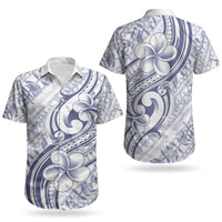 Hawaii Plumeria Lokelani Pikake Lei Couples Matching Off Shoulder Short Dress and Hawaiian Shirt Navy Blue Polynesian Tattoo LT9 - Polynesian Pride
