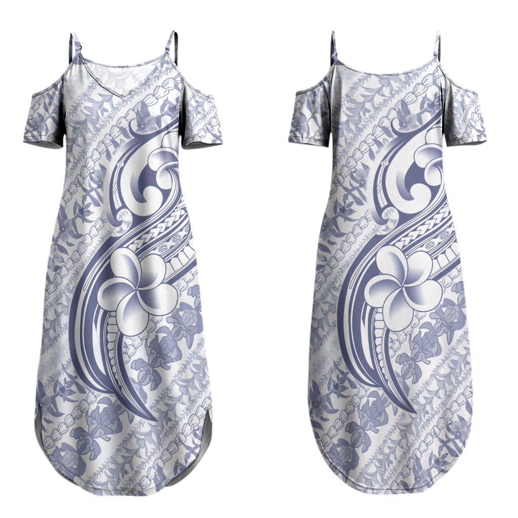 Hawaii Plumeria Lokelani Pikake Lei Couples Matching Summer Maxi Dress and Long Sleeve Button Shirt Navy Blue Polynesian Tattoo LT9 - Polynesian Pride