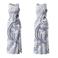Hawaii Plumeria Lokelani Pikake Lei Couples Matching Tank Maxi Dress and Long Sleeve Button Shirt Navy Blue Polynesian Tattoo LT9 - Polynesian Pride