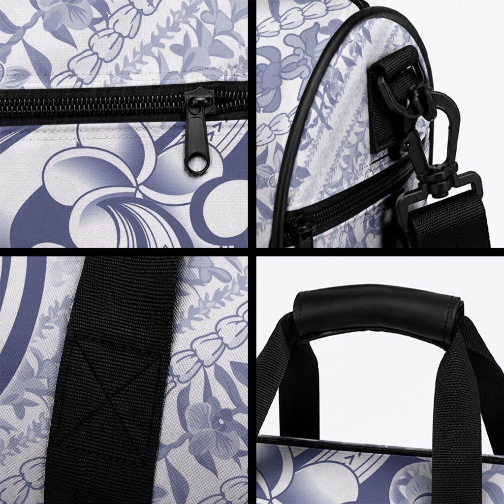 Hawaii Plumeria Lokelani Pikake Lei Duffle Bag Navy Blue Polynesian Tattoo LT9 - Polynesian Pride