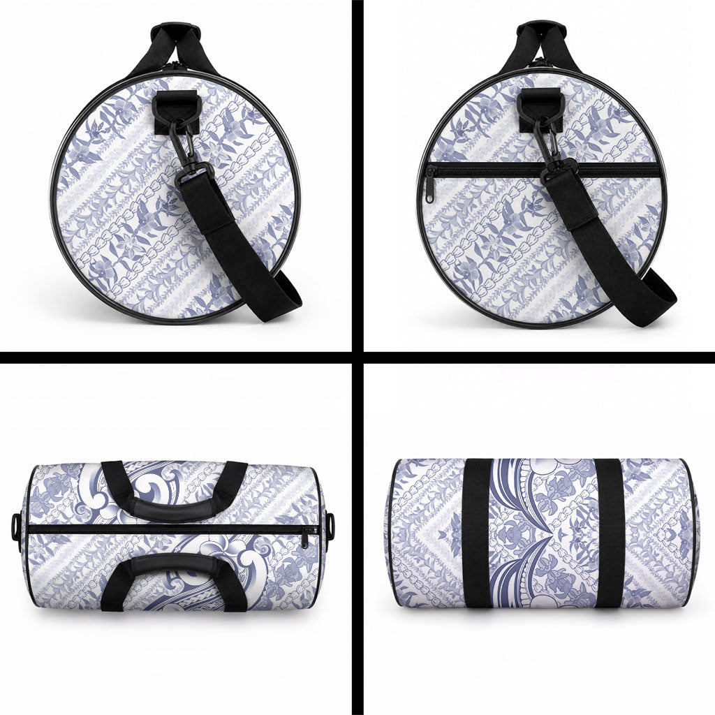 Hawaii Plumeria Lokelani Pikake Lei Duffle Bag Navy Blue Polynesian Tattoo LT9 - Polynesian Pride