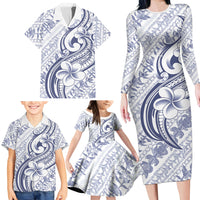 Hawaii Plumeria Lokelani Pikake Lei Family Matching Long Sleeve Bodycon Dress and Hawaiian Shirt Navy Blue Polynesian Tattoo LT9 - Polynesian Pride