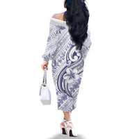Hawaii Plumeria Lokelani Pikake Lei Family Matching Off The Shoulder Long Sleeve Dress and Hawaiian Shirt Navy Blue Polynesian Tattoo LT9 - Polynesian Pride