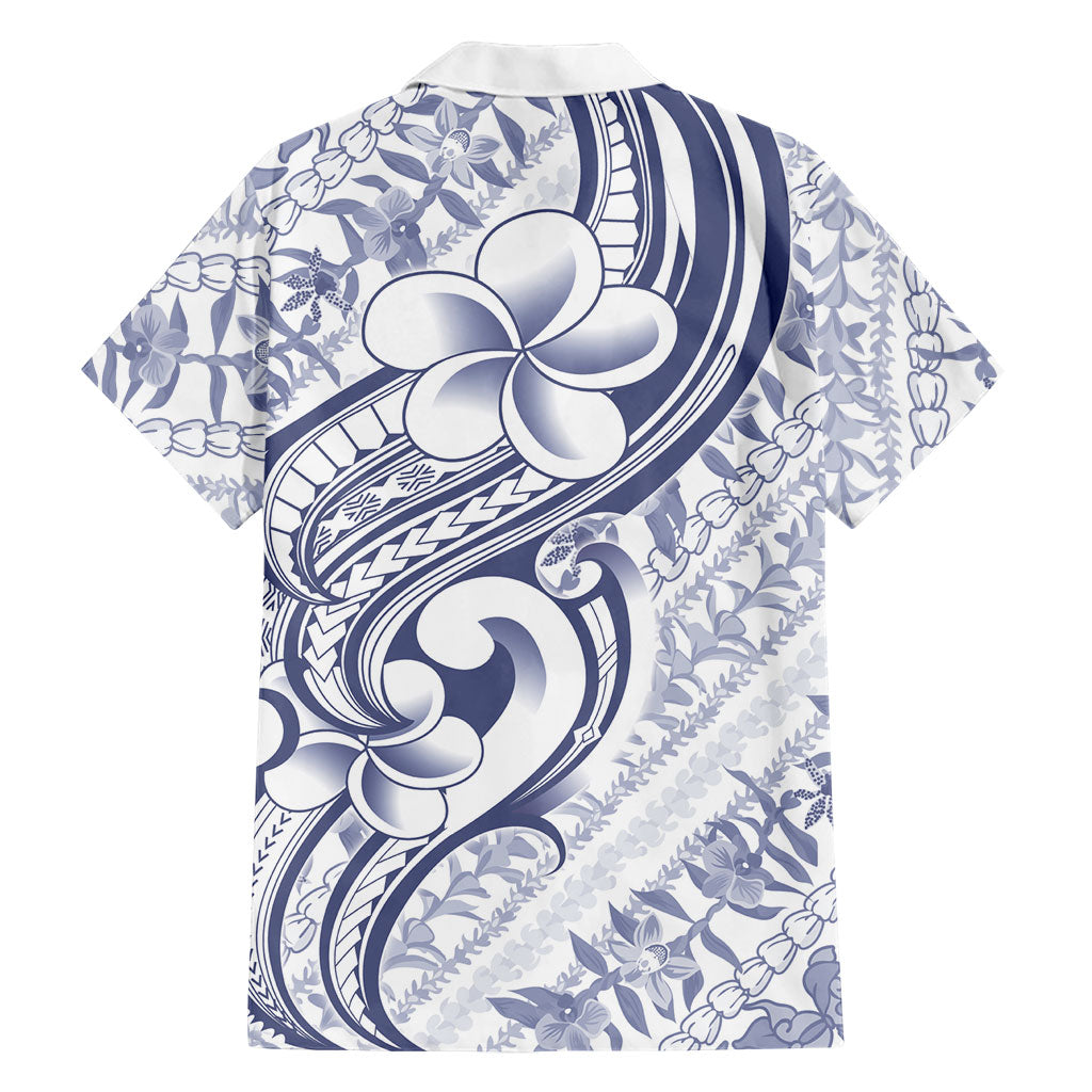 Hawaii Plumeria Lokelani Pikake Lei Family Matching Off Shoulder Maxi Dress and Hawaiian Shirt Navy Blue Polynesian Tattoo LT9 - Polynesian Pride