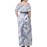 Hawaii Plumeria Lokelani Pikake Lei Family Matching Off Shoulder Maxi Dress and Hawaiian Shirt Navy Blue Polynesian Tattoo LT9 - Polynesian Pride