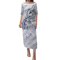 Hawaii Plumeria Lokelani Pikake Lei Family Matching Puletasi and Hawaiian Shirt Navy Blue Polynesian Tattoo LT9 Mom's Dress Navy Blue - Polynesian Pride