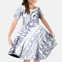 Hawaii Plumeria Lokelani Pikake Lei Family Matching Summer Maxi Dress and Hawaiian Shirt Navy Blue Polynesian Tattoo LT9 Daughter's Dress Navy Blue - Polynesian Pride