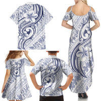 Hawaii Plumeria Lokelani Pikake Lei Family Matching Summer Maxi Dress and Hawaiian Shirt Navy Blue Polynesian Tattoo LT9 - Polynesian Pride