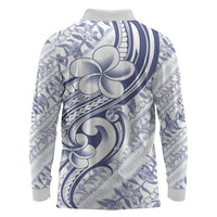Hawaii Plumeria Lokelani Pikake Lei Long Sleeve Polo Shirt Navy Blue Polynesian Tattoo