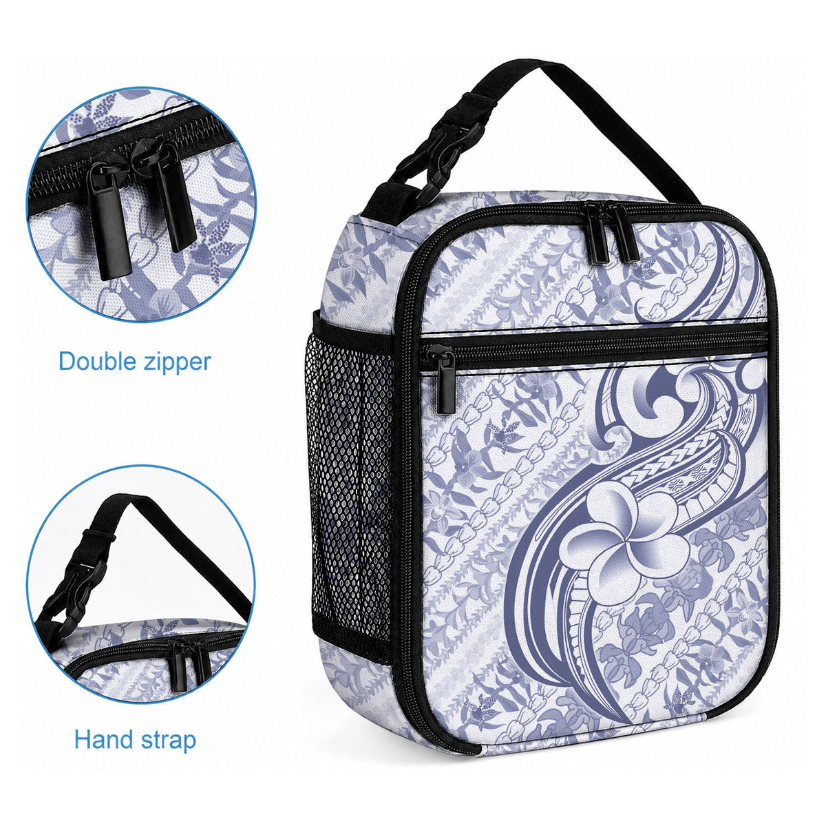 Hawaii Plumeria Lokelani Pikake Lei Lunch Bag Navy Blue Polynesian Tattoo LT9 - Polynesian Pride