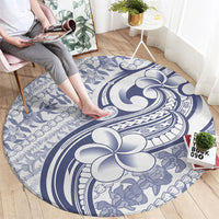 Hawaii Plumeria Lokelani Pikake Lei Round Carpet Navy Blue Polynesian Tattoo