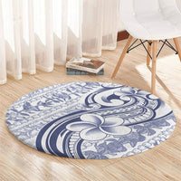 Hawaii Plumeria Lokelani Pikake Lei Round Carpet Navy Blue Polynesian Tattoo