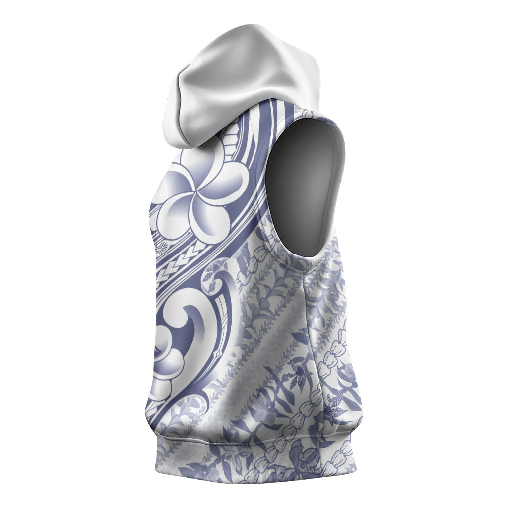 Hawaii Plumeria Lokelani Pikake Lei Sleeveless Hoodie Navy Blue Polynesian Tattoo
